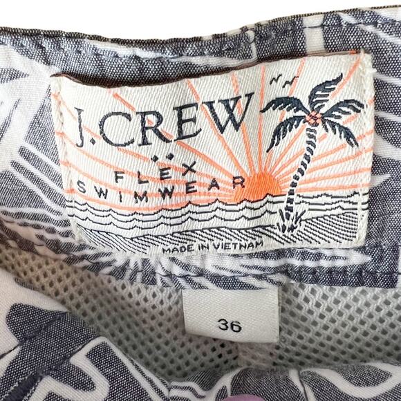 J Crew Mens 9" Flex Swim Shorts Size 36 Gray White Floral Tropical Drawstring‎ - Picture 3 of 8